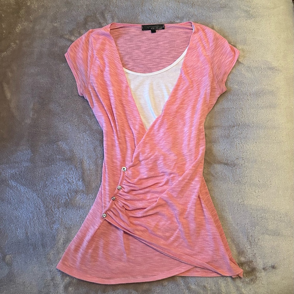 Y2k Pink Wrap-Style Women Top